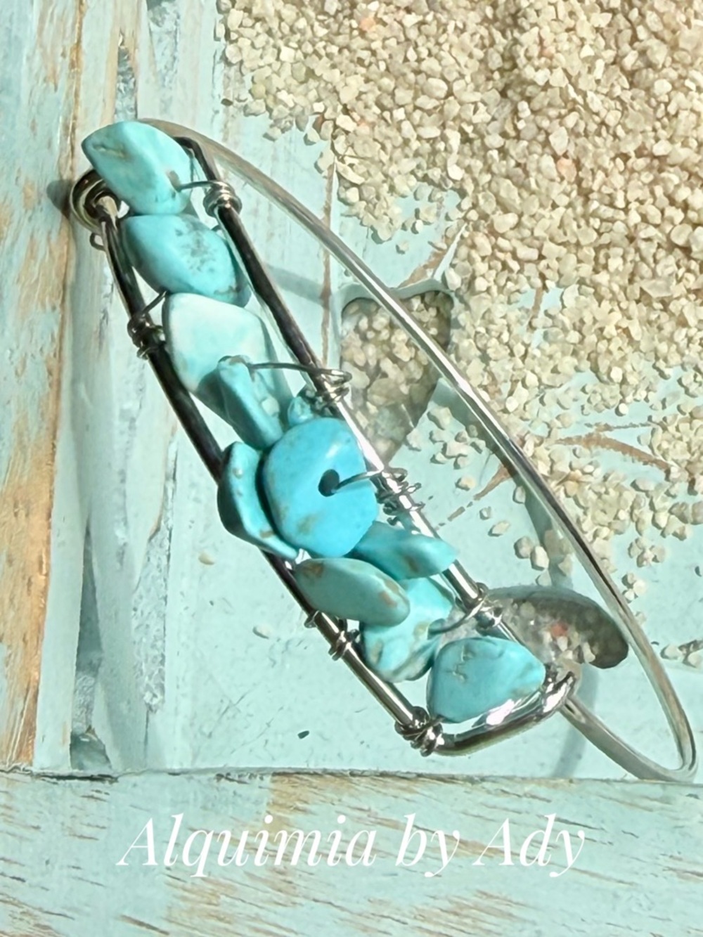 Alquimia Turquoise Chip & Donut Silver Bangle Bracelet